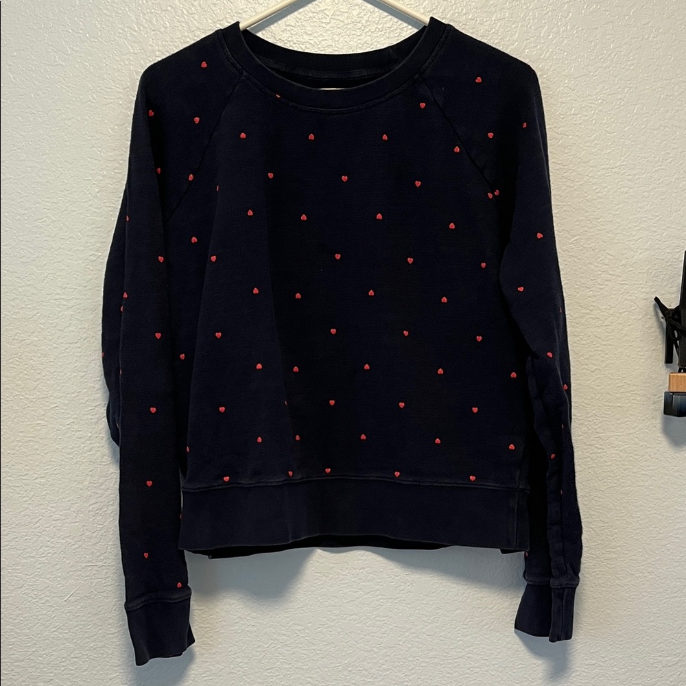 J. Crew Navy Sweatshirt with Red Heart Pattern
